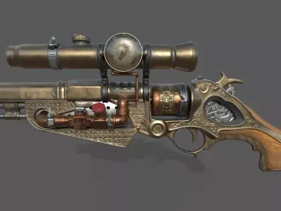 golden pistol Low-poly 3D model