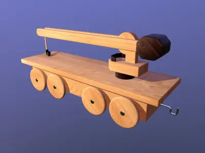 Wooden Toy Train - Crane Wagon Low-poly 3D model