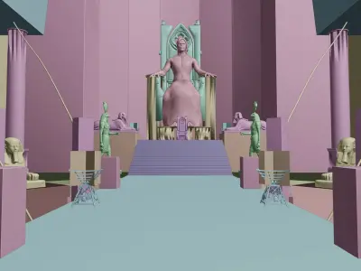 Queen Throne Room of  Ancient Egyptian Hall with Sacred Bridge 3D model