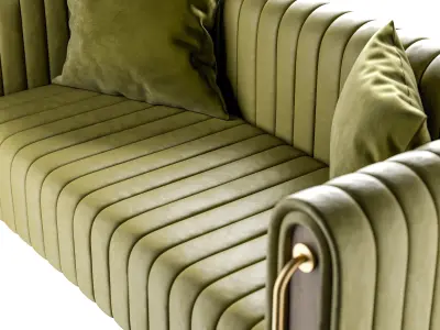 Retro ribbed sofa with metal and wood detail 3D model