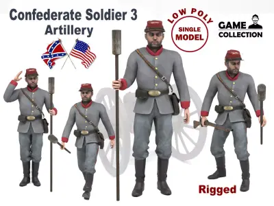 Confederate Soldier 3 - Artillery Low-poly 3D model