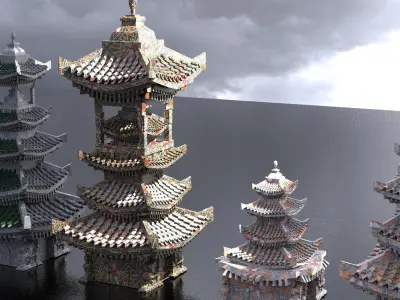 4 Stylized Zen towers  3D model