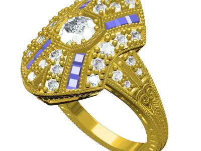 Antique Art Deco Style Engagement Ring 3D print model
