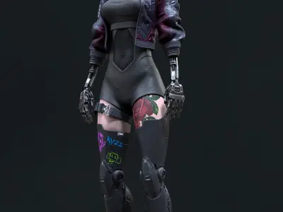 Cyberpunk Girl 4 - Game - Ready Low-poly 3D model