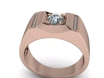 Classic Vintage Mens Solitaire Round Cut Diamond Ring Jewelry 3D print model