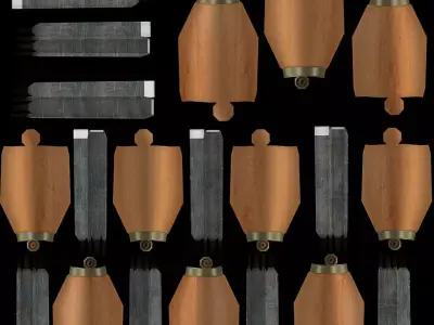 Carving set of wooden tools Low-poly 3D model