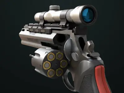 Revolver 04 Silver Model Taurus Raging All PBR Unity UE Textures Low-poly 3D model