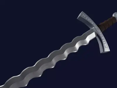 Flamberge sword with Falchion handle Low-poly 3D model