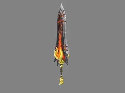 Golden dragon lava sword Low-poly 3D model