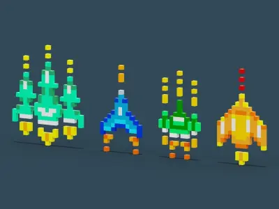 Pixel Spaceship Pack Low-poly 3D model