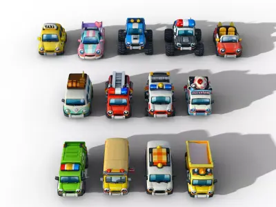 Chibi Style Low Poly Cars Low-poly 3D model