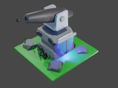 Canon for mobile game  Low-poly 3D model
