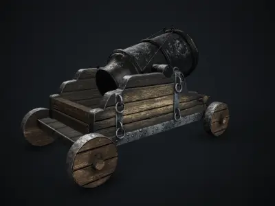 Medieval cannon Low-poly 3D model 9