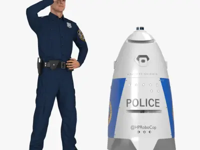 K5 Security Robot and Policeman 3D model