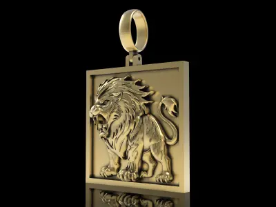 Roaring Lion Square Pendant 3D print model