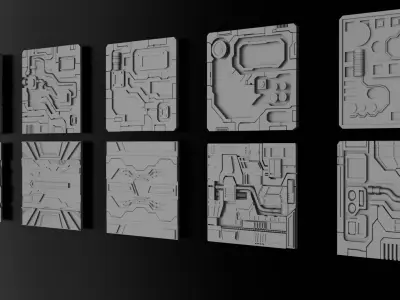 3D Pack Of SciFi Wall Panel 3D model