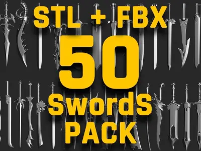 50 Swords Pack stl  fbx Low-poly 3D model