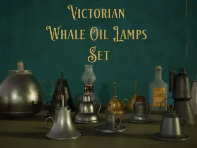 Victorian Whale Oil Lamps Set Low-poly 3D model