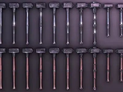 Modular Melee Hammer Pack Low Poly Procedural Weapon Parts Pack Low-poly 3D model