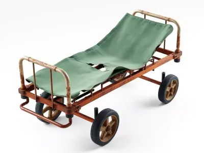 Old Rusty Stretcher on Wheels Low-poly 3D model