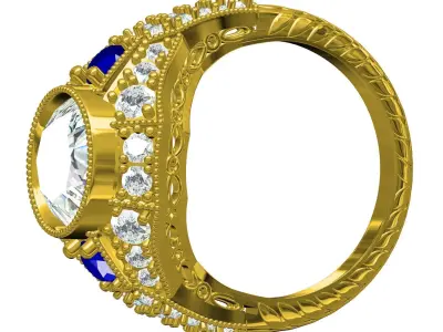 Antique Art Deco Round Diamond Engagement Ring 3 3D print model