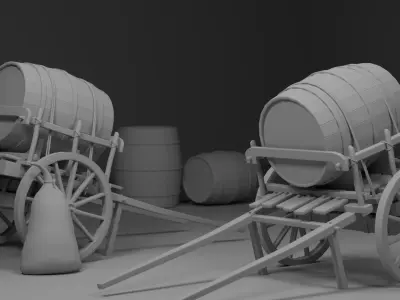 Medieval Barrel Cart Free low-poly 3D model