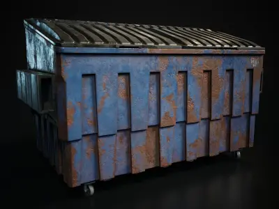 Old Rusted Trash Bins and Bags Low-poly 3D model
