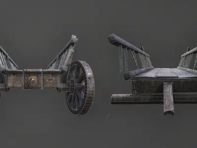 Wooden Cart Low-poly 3D model 22