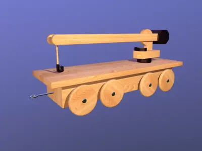 Wooden Toy Train - Crane Wagon Low-poly 3D model