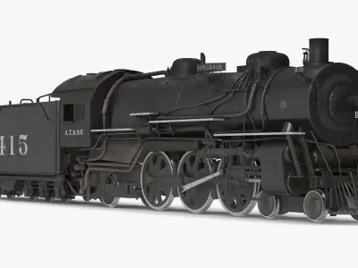 Vintage Steam Locomotive ATSF 3415 Rigged for Cinema 4D 3D model purchase