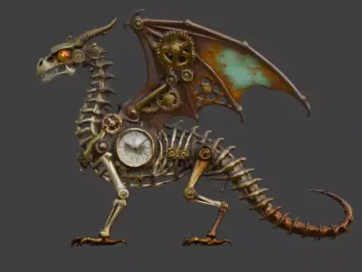 Clockwork Dragon Sculpture 3D Model Low-poly 3D model