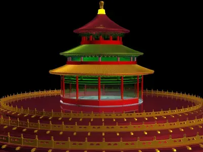 Chinese crystal glass  ancient temple  3D model