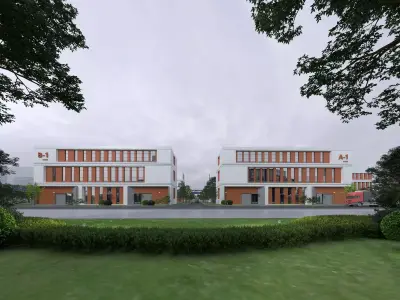 Modern Office Campus Building Complex Industrial Building Low-poly 3D model