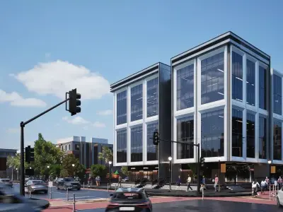 Model of Commercial Glass Building of Business Complex Low-poly 3D model