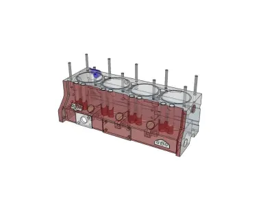 engine block with four cylinders 3D model