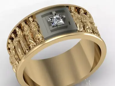 mens ring  with antique statues   3D print model