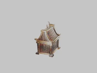 Medieval Wooden Treasure Chest with Metal Details Low-poly 3D model