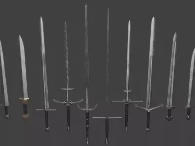 Set of Ten Different Swords Low-poly 3D model