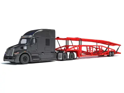 Car Hauler Transporter Trailer Semi Truck 3D model