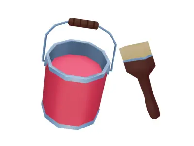 Paint Bucket and Brush - Hand Painted Free 3D model