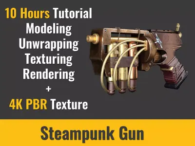 Steampunk gun and Full process Tutorial Low-poly 3D model