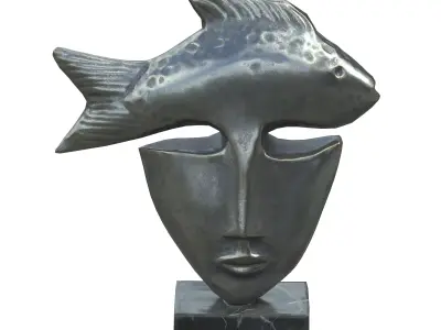 Fish face metal statues Low-poly 3D model