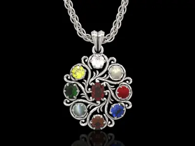 Navratna Oval Antique Filigree Pendant 3D print model