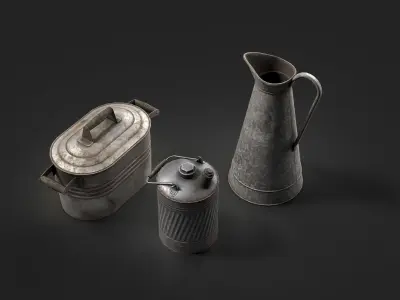 Antique metal containers set Low-poly 3D model