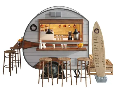 Realistic model of Coffee Foodtruck trailer set 6 3D model