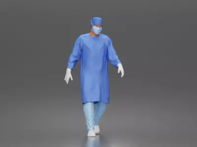 Surgeon walks down corridor wearing surgical gown face mask 3D print model