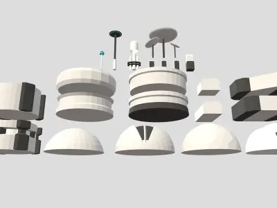 Low Poly Sci-Fi Modular Buildings Pack Low-poly 3D model