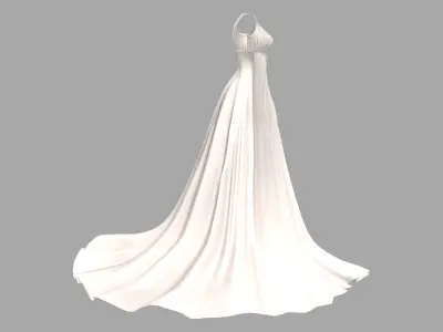A Line Deep V Neck Corset Back Satin Ruched Wedding Dress Low-poly 3D model