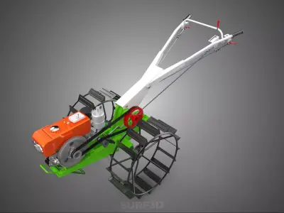 HAND WALKING TRACTOR DIESEL CAGE WHEEL TILLER RICE PADDY FIELD 3D model