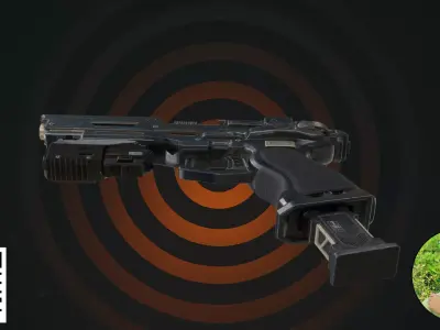 Cyberpunk Tactical Pistol - Stealth Black Futuristic Handgun 3D model